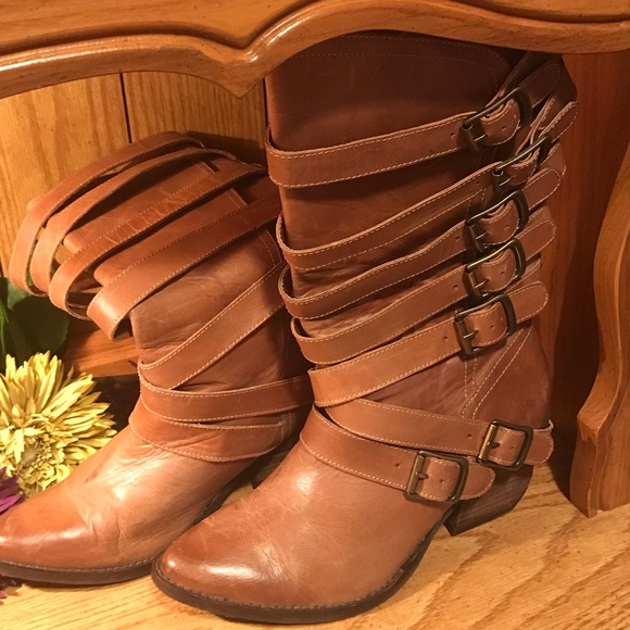 naughty monkey Shoes - NAUGHTY MONKEY Tan Leather Distressed Buckle Boots